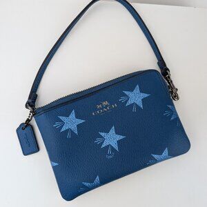 Coach Corner Zipper Wristlet Star Canyon Printed Coated Canvas F64239 Slate Blue